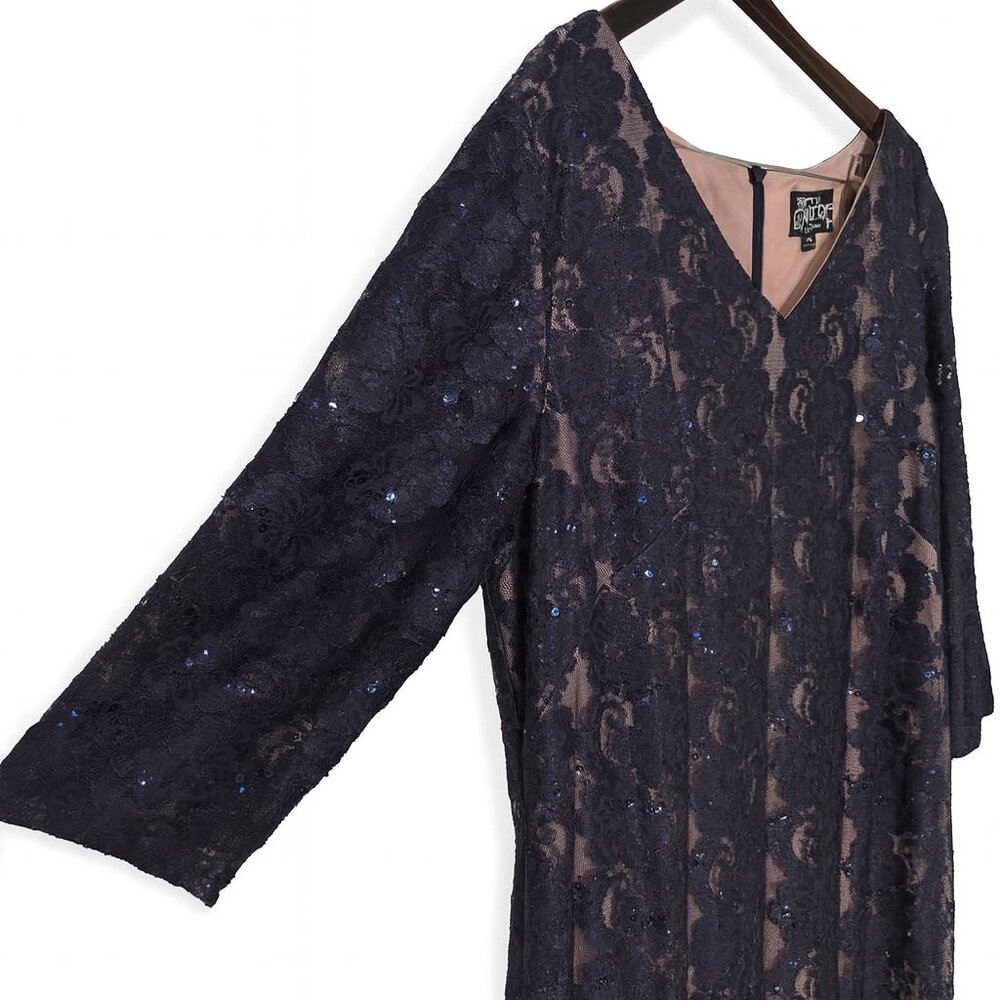 Alex Evenings Navy Lace & Sparkle V-Neck Maxi Dress- Size 22W - Picture 4 of 5